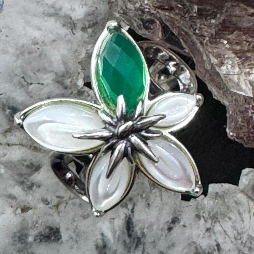 Carolyn Pollack Sterling Moonstone & Emerald Decorated Flower Ring For Women